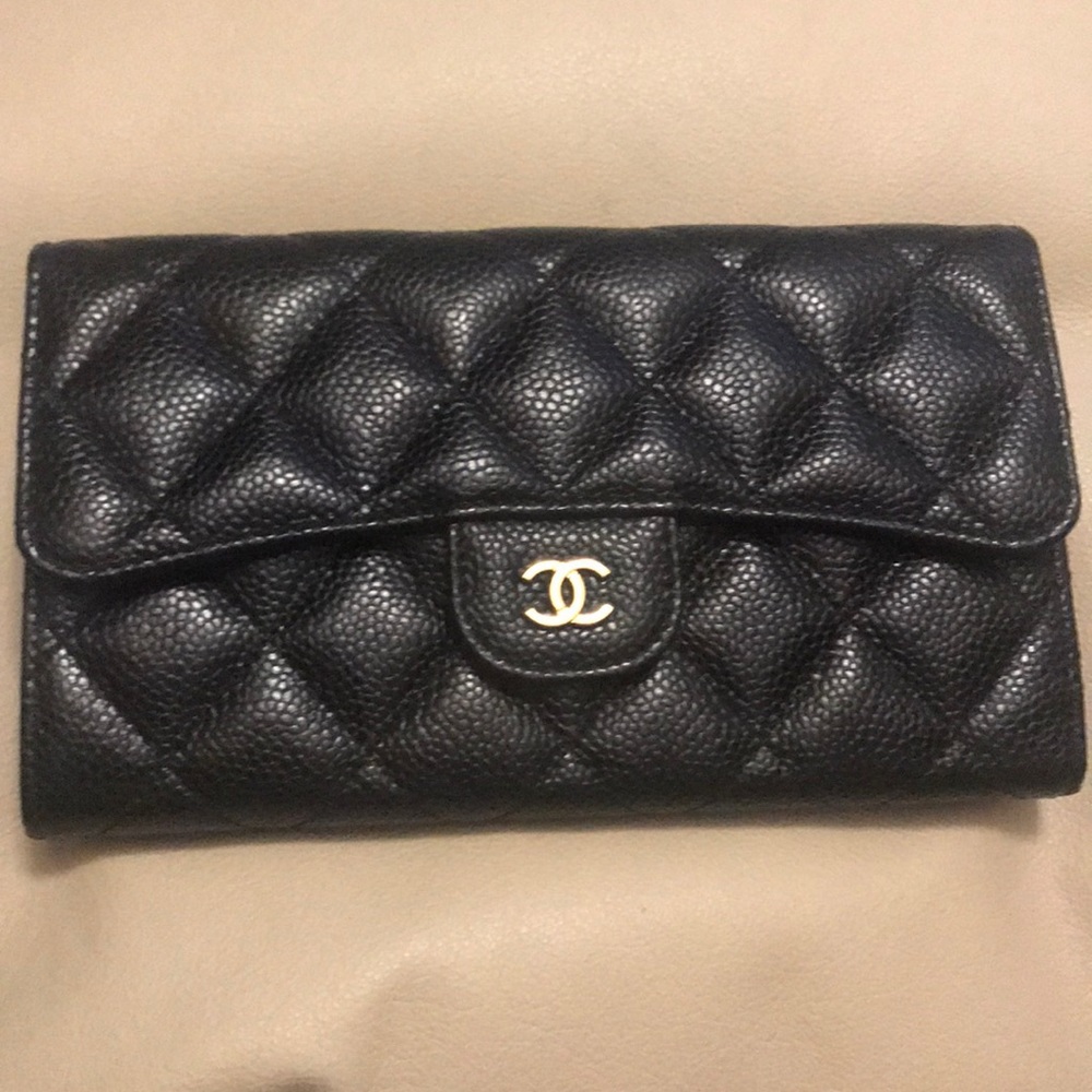 Chanel quilted trifold wallet